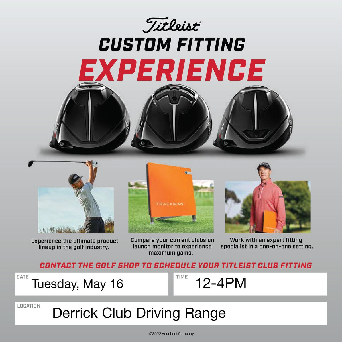 Titleist will be on Driving Range on Tuesday, May 16 for our first outdoor Fitting Day.  If you are looking to get fit for Titleist equipment call the Pro Shop at 780.437.8383 for an appointment! 🏌️

#Golf #GolfFitting #FittingDay #DrivingRange #GolfSeason #YEGgolf #YEG