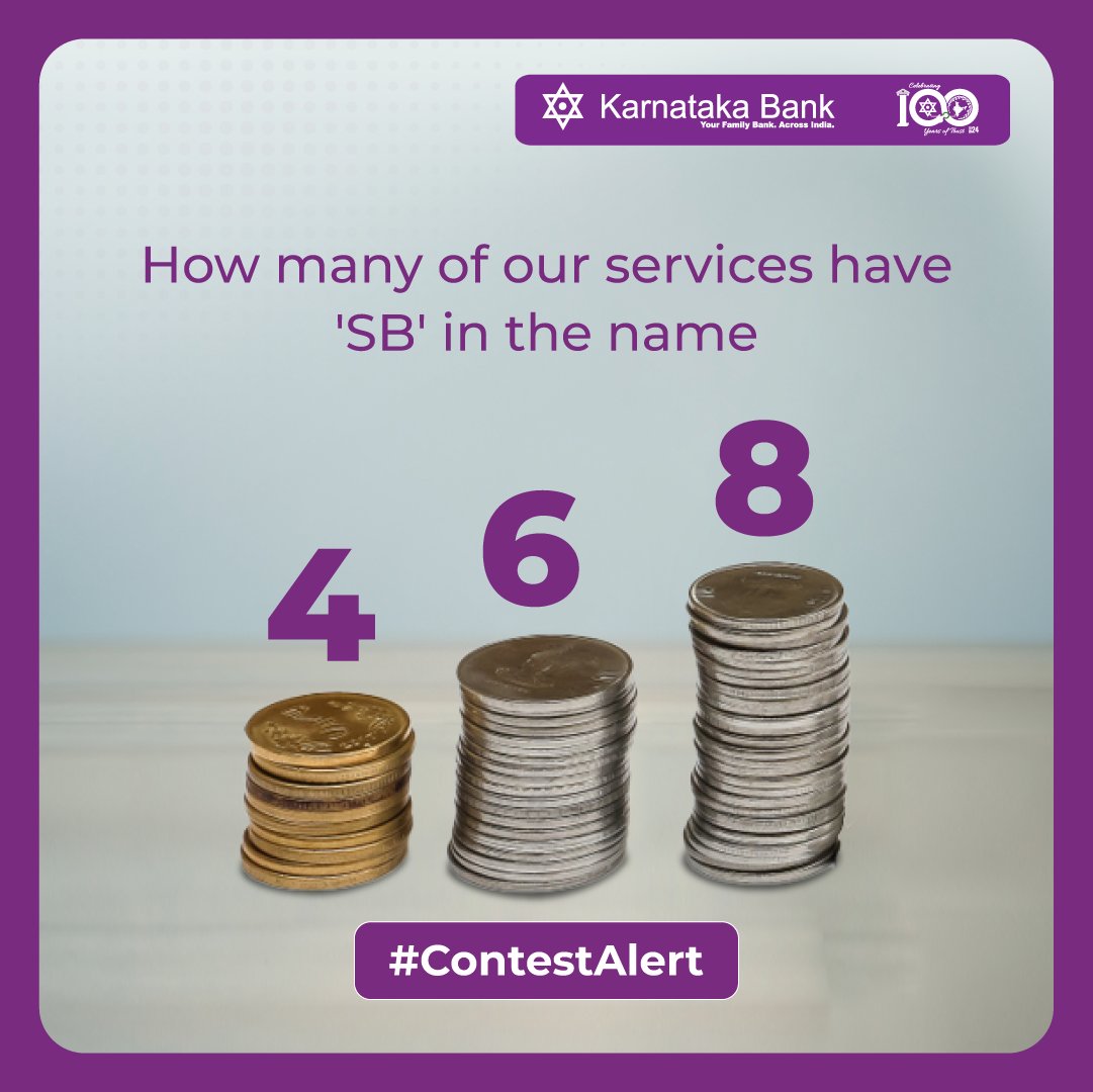 KarnatakaBank's tweet photo. Comment your answers below!

Hint: 
https://t.co/aO28J34NUt

#karnatakabank #contestalert #contest #savingsaccount #quickbanking #banking #easybanking https://t.co/rcC1ZNnh0O
