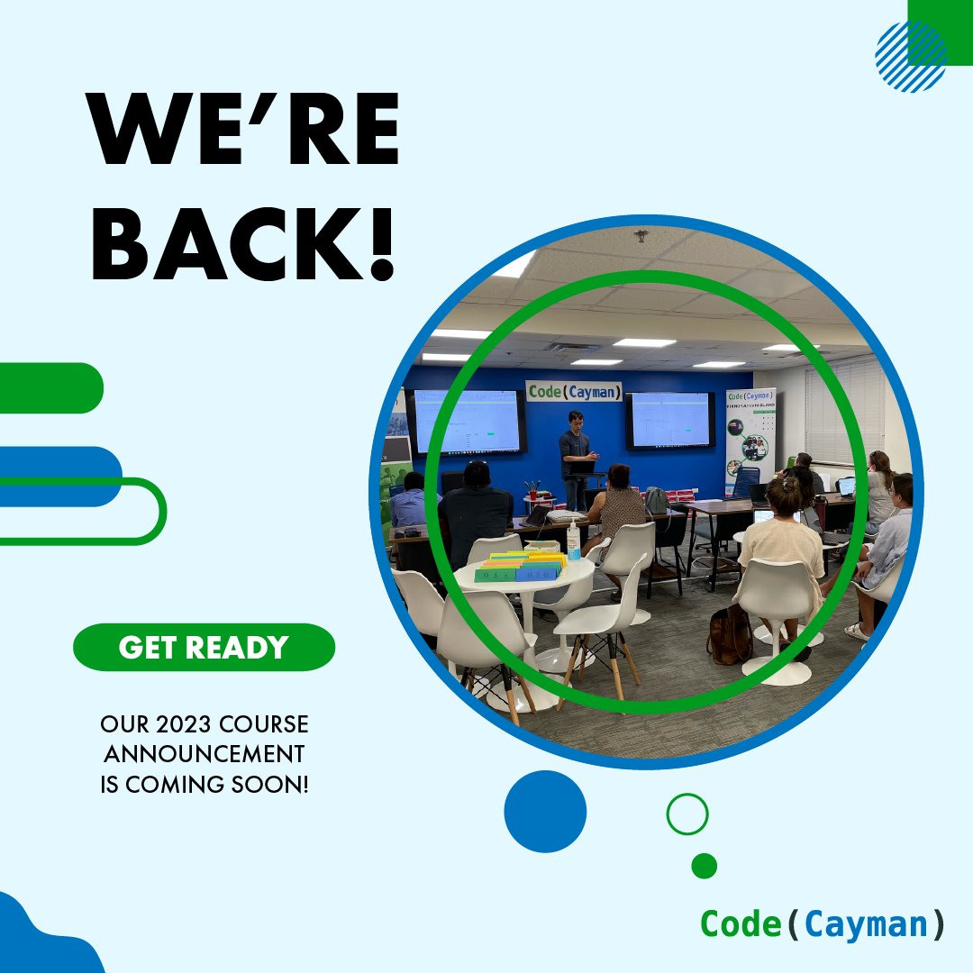 codecaymanorg's tweet photo. Code(Cayman) is back and ready to kick off our 2023 classes! 🚀 We can't wait for you to join the Code(Cayman) community and level up your skills! Stay tuned for our upcoming schedule.
#codecayman #innovationnation #coding #learntocode #caymanislands https://t.co/BDlzk8HfLX