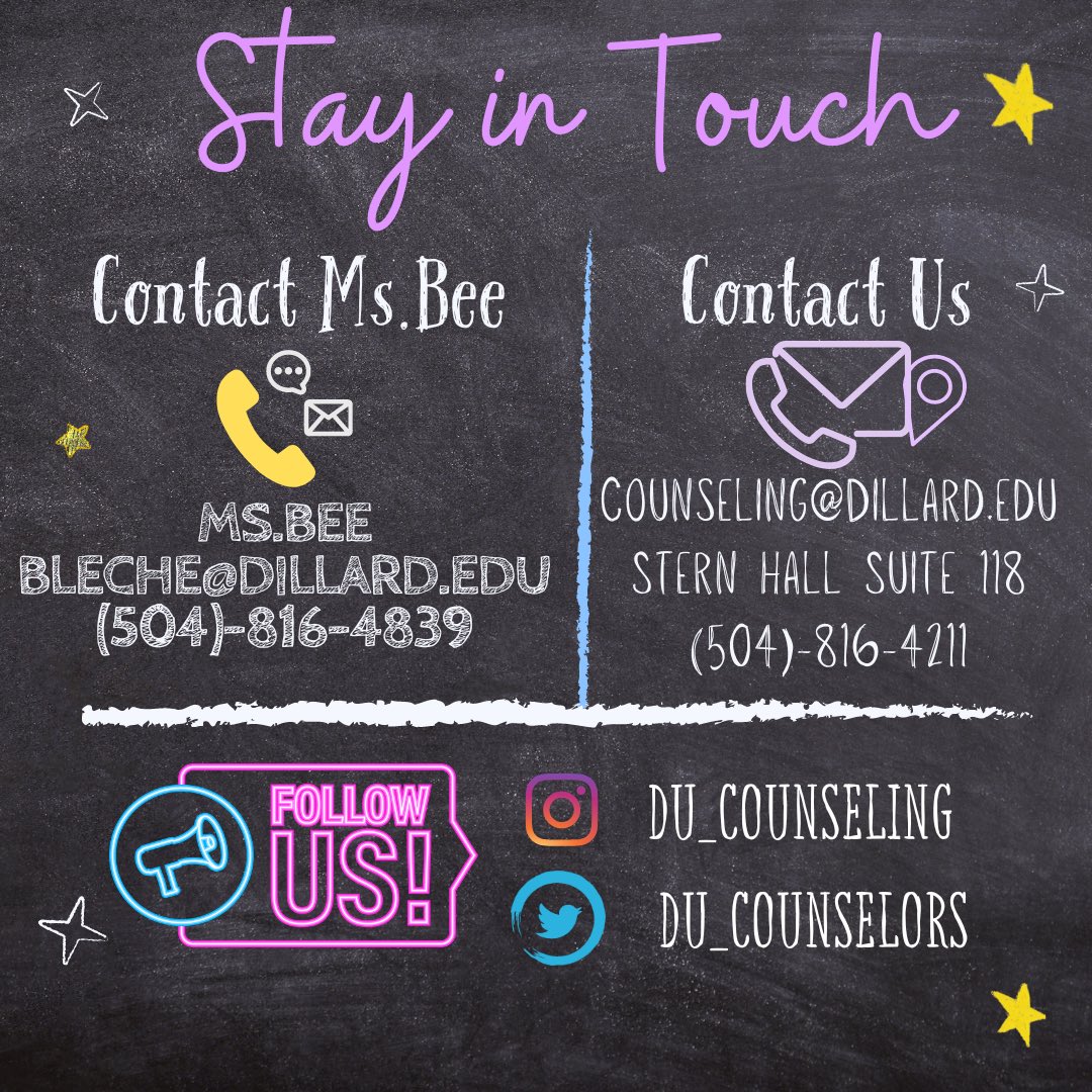 du_counseling's tweet photo. π£On behalf of everyone at the DU Center for Mental & Emotional Wellness we wish you good luck on Final Exams Bleu Devils! ππ§ π€
#DillardU #GeauxBleu #DU23 #DU24 #DU25 #DU26 #MyDU #DillardUCounseling #GeauxBleuDevils #MyDU #MentalHealthMatters #itsokaynottobeokay #FinalsMode https://t.co/QCWPJj7rsw
