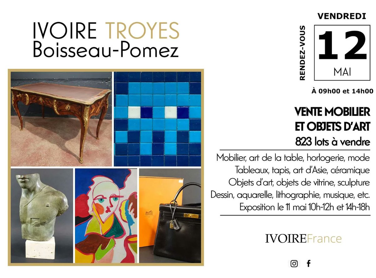 ivoire_troyes's tweet photo. https://t.co/FPbcJ8hJhH

#troyes #commissairespriseurs #boisseaupomez #venteauxencheres #ivoiretroyes #ivoirefrance #troyesmaville #mobilier #objetsdart #artcontemporain #streetart #invader #kitdinvasion #mosaique #graffer https://t.co/uvDoLHF3Ih