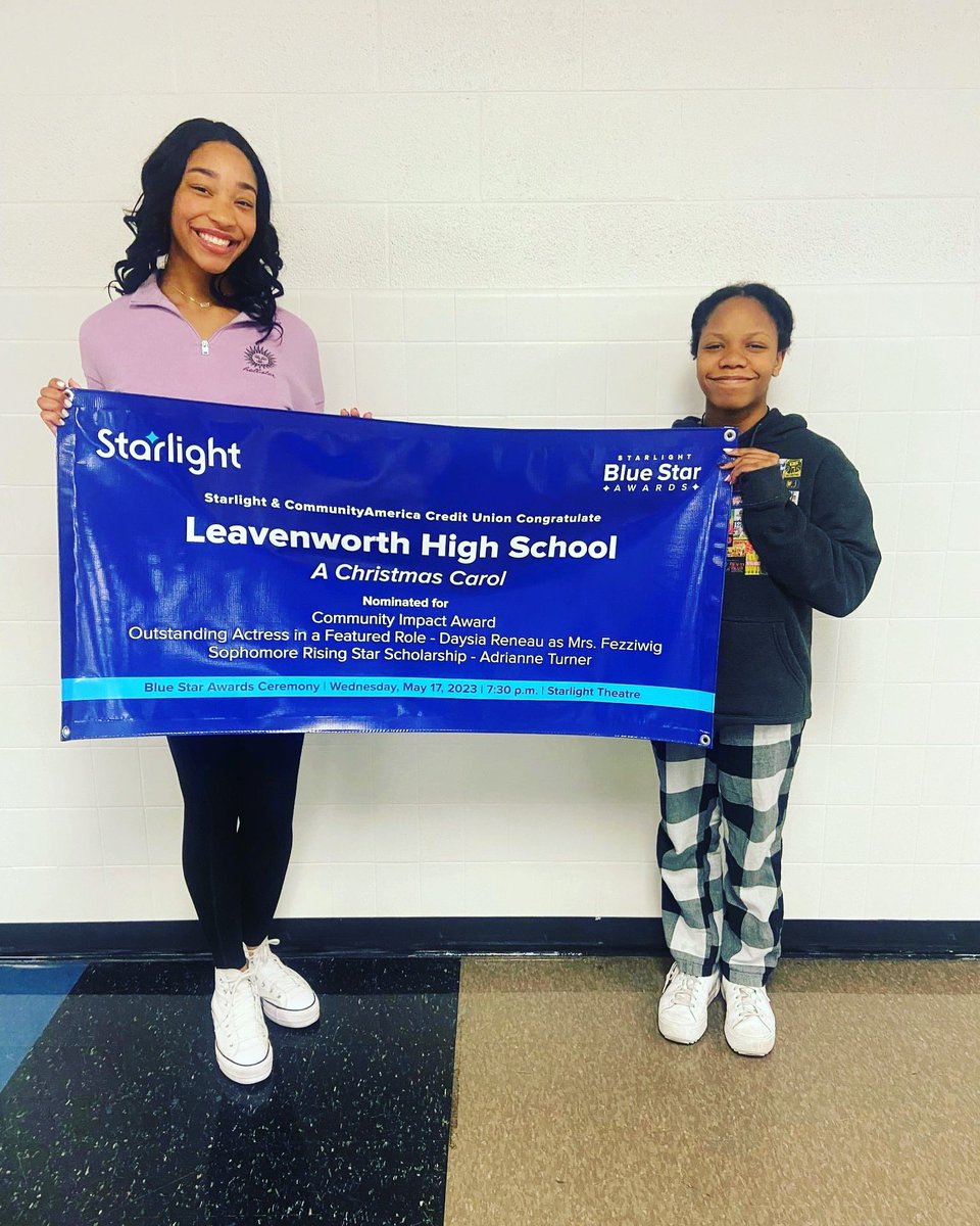 Congratulations to LVHS Theater on their three Blue Star nominations for A Christmas Carol!  Congrats to Daysia Reneau, nominated for Best Featured role for Ms. Fezziwig, Adrianne Turner for Rising Star Nomination, and the entire troupe for Community Impact Award! <a href="/PeteTweets453/">Leavenworth USD 453</a>