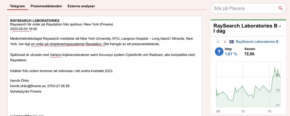ValueCapSE's tweet photo. Raysearch skickade ut ett pressmeddelande om order på Raystation tidigare i veckan. Intäkten landar i Q2.
#Raystation
$Rayb https://t.co/Bnkvz2O31v