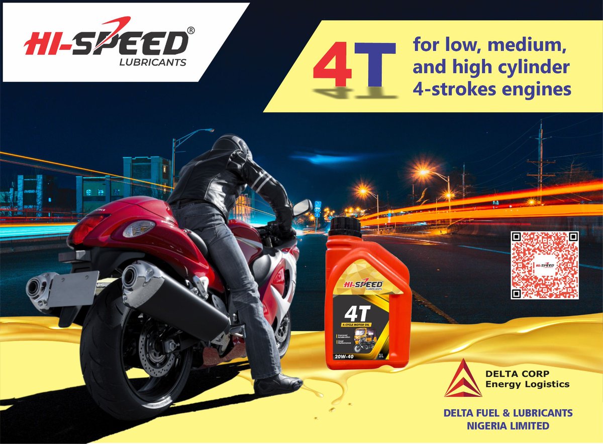 Upgrade your ride's performance with Hi-speed Lubricant 4T - the ultimate solution for low, medium, and high cylinder 4-stroke engines.
 Experience unmatched efficiency and protection with every drop.
.
.
 #HispeedLubricant#wearedelta
#downstream #4T #EnginePerformance