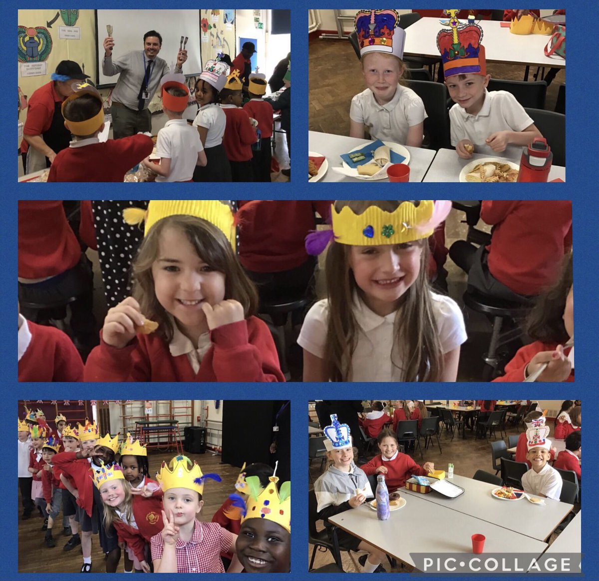 natsut1990's tweet photo. We’ve had a wonderful day today celebrating the King’s Coronation. After enjoying a scrumptious feast, we created art work inspired by King Charles. We hope you like our creations! @NorthManorAcad @VicAcademies https://t.co/fNBysDC6d6