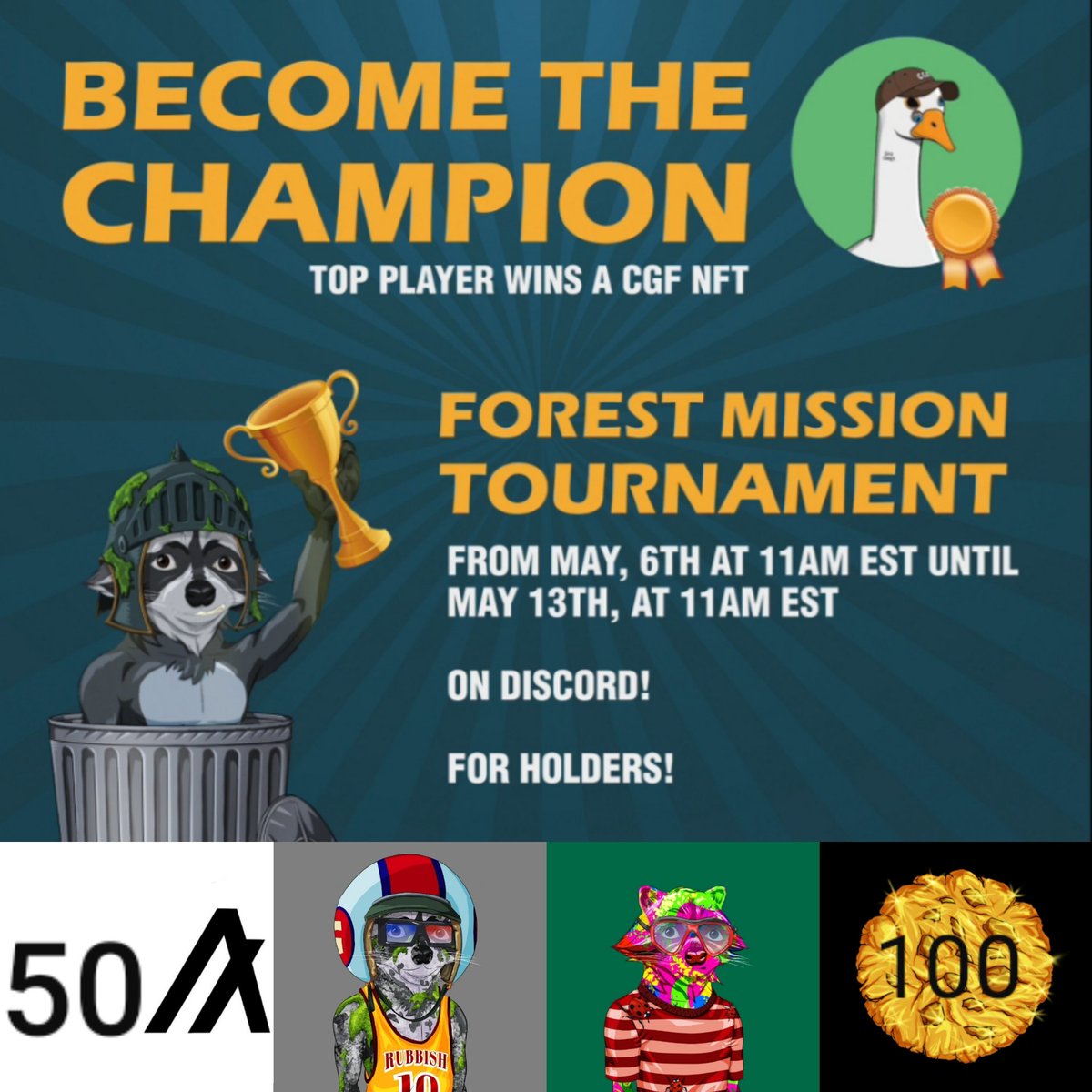 AlgoRaCCoon's tweet image. #Giveaway on Discord 🎁
discord.gg/FgCDPGvetg

🌳Forest Mission Tournament Tomorrow🌳

If you are not a Raccy, this is your chance, if you&apos;re, you can reinforce your Raccy team! LFG!

🎁  WIN  🎁
50A + 2 AlgoRaccoons nft + 100🍪
