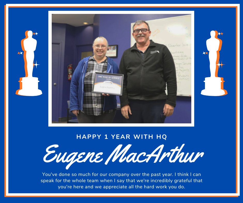 HorizonQuest's tweet photo. We are happy to Congratulate Eugene MacArthur for 1 year of Service with Horizon Quest. You are a valuable member of our team and contribute to the success of the company. We are very happy to celebrate your 1 year work anniversary. Thank you so much for your continuous effort! https://t.co/sNfJCzvLrk
