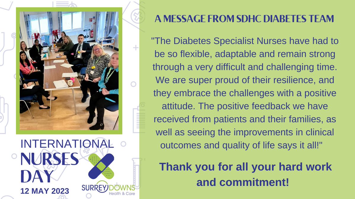 Friday 12th May is International Nurses Day! #NursesDay

To celebrate, we will be publishing messages from staff across the SDHC nursing family.

 To start us off we've got the SDHC Diabetes Team.