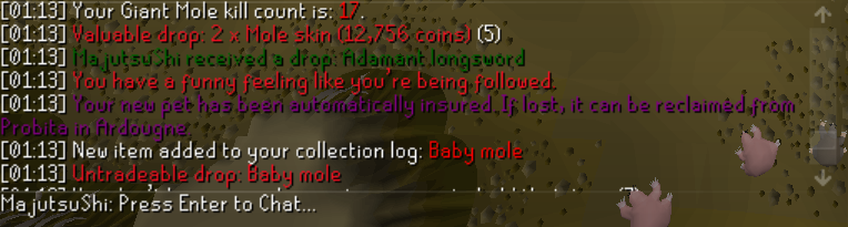 Baby mole 17kc. Pet#3 <a href="/FOHClan/">FOH Clan</a> #osrs