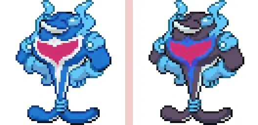 定期更新 #ポケモン #ドット絵 、828日目は#イルカマン #マイティフォルム。ヒーローは遅れてやってくる。#pokemon #pixelart 
