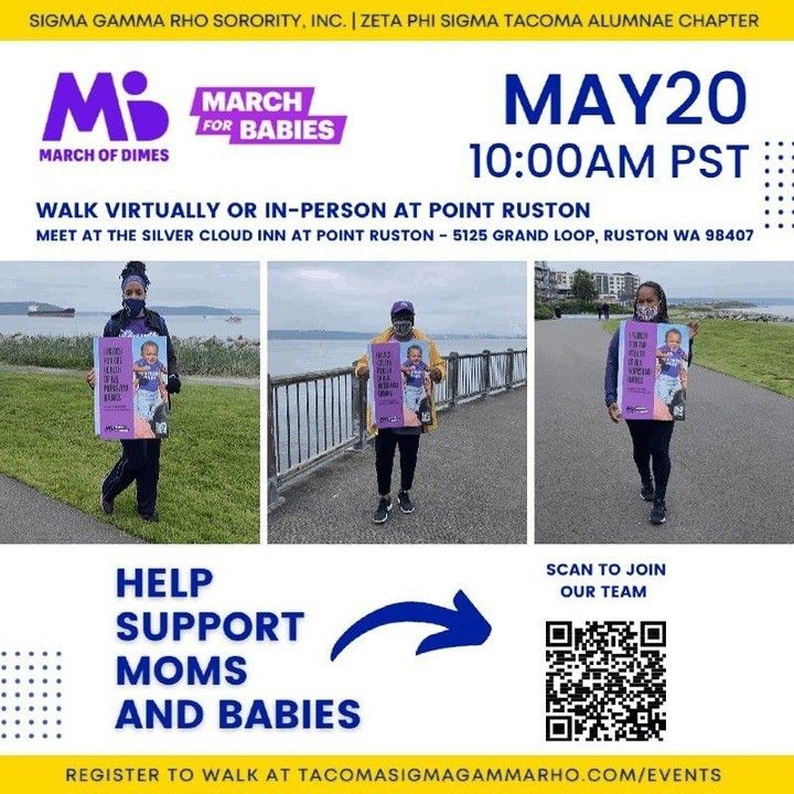 On Saturday, May 20th, join our Sigma Gamma Rho family (Sorors, Philos, Rhoers, and Rhosebuds) as we walk Ruston Way to #marchforbabies. See link information in bio to register to walk or donate!

#healthymoms
#healthybaby
#walk 
#sgrho
#tacoma
#seattle
#pnw
#stepchallenge