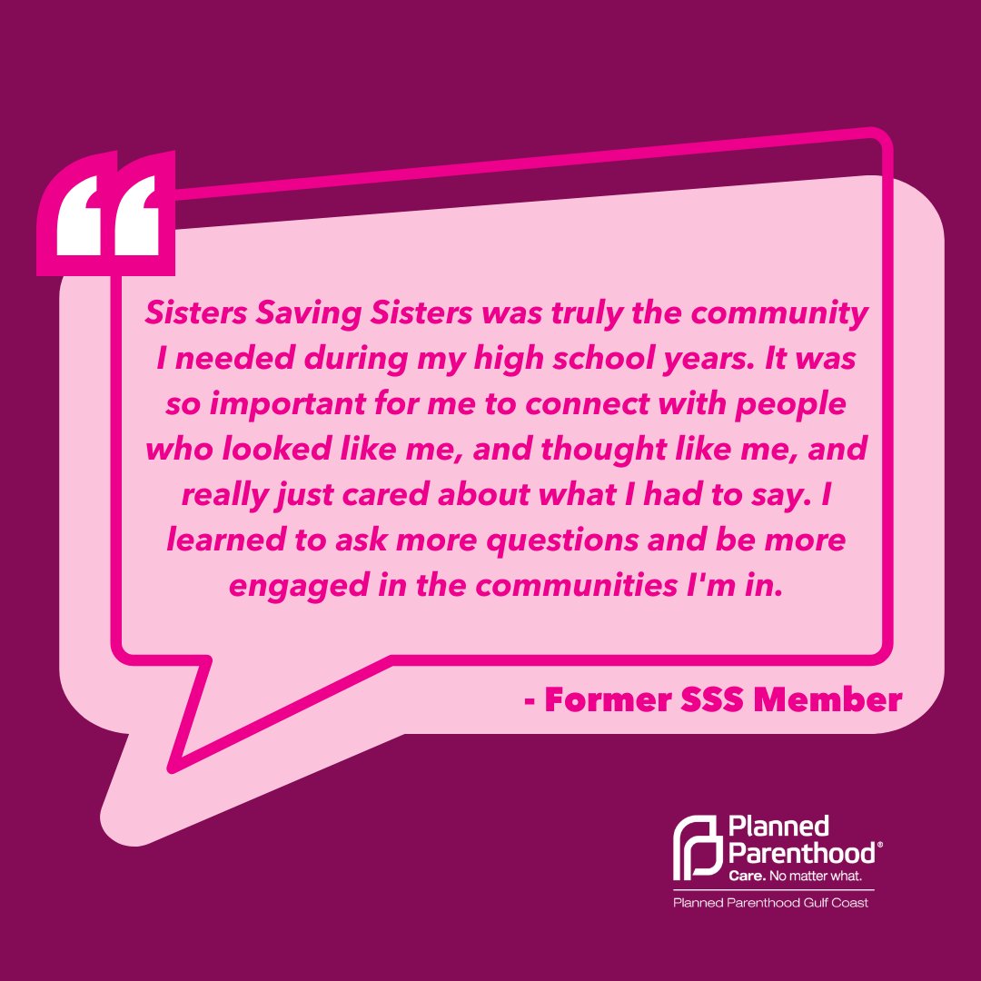 Sisters Saving Sisters' mission is to advance & empower young women of color through personal enrichment, mentorship, education, cultural events, and community service.😊 

To support SSS and programs like it, visit ppgulfcoast.org/empower and donate today! 

#EducatingToEmpower