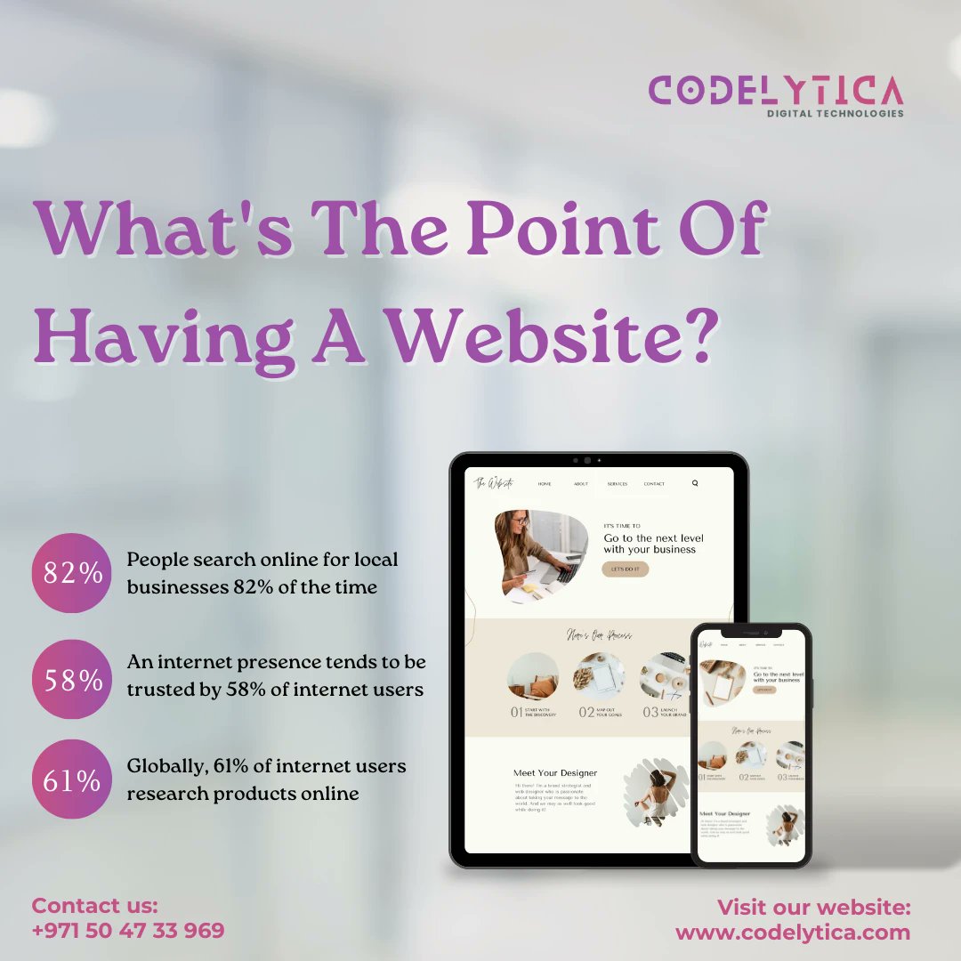 codelytica's tweet image. Make your business visible! Increase your customer base, build trust, and demonstrate your expertise. Find out what 61% of people are researching online and 82% of people are searching for local businesses online. Make your digital presence count today
#codelytica