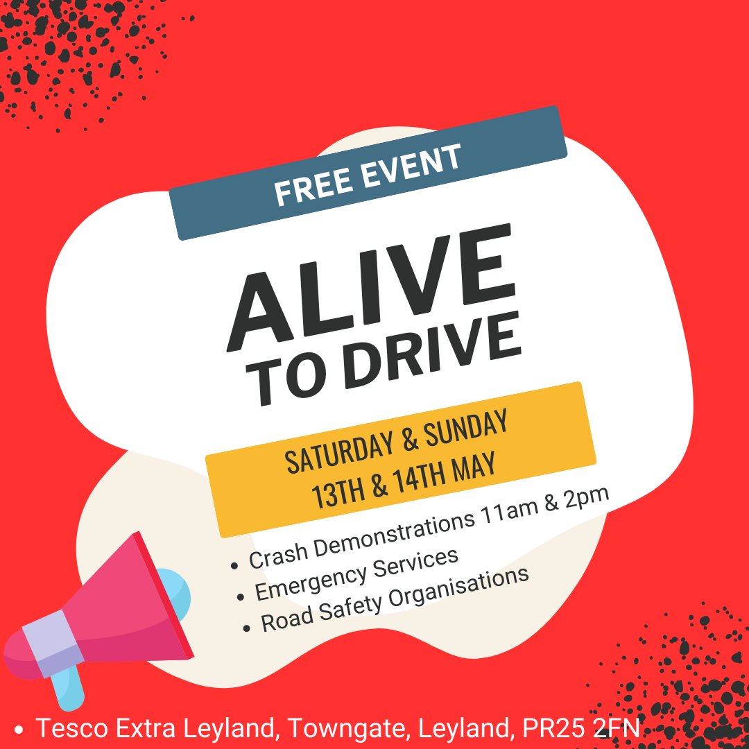 LancsRoadSafety's tweet photo. *Coming soon* 
‘Alive to Drive’ on 13/14 May is already grabbing the attention of locals, don’t miss out on the opportunity to attend, see crash demonstrations, visit road safety organisations and learn about road safety. 
More: https://t.co/3A8uY744la https://t.co/wHuThHFNXk