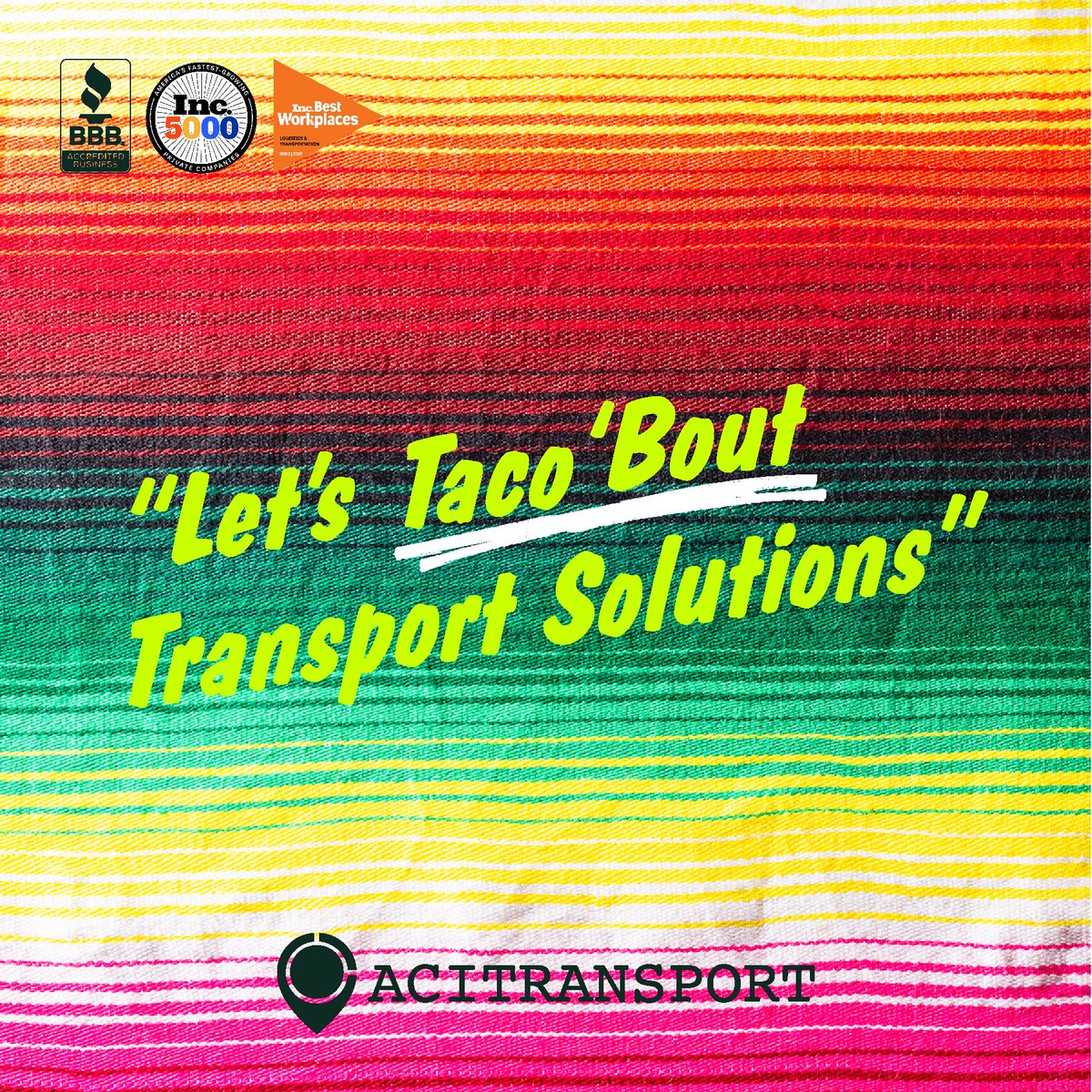 It's Cinco de Mayo and we're ready to taco 'bout transportation solutions! Visit zurl.co/8rqq to learn more! #ACITransport #shipmycar #militarymove #CarTransport #NationwideShipping #TransportationSolutions #CincoDeMayo #LetsTalk #truckloadstrong #CarrierPartnership