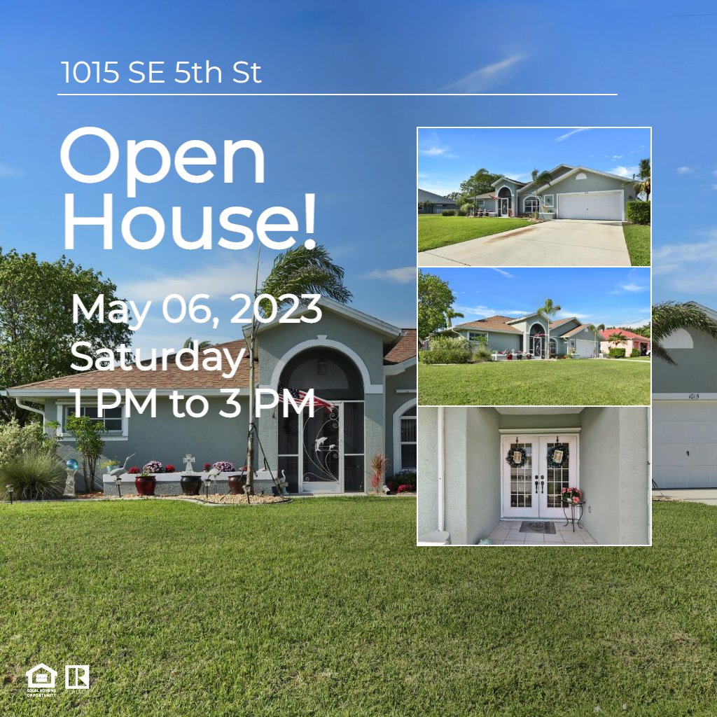 OPEN HOUSE!🏡🔥 
📆1 PM to 3 PM May 06, 2023 
💥Awesome Freshwater Canal Pool Home in Cape Coral is OPEN this Saturday from 1 P.M to 3 P.M. 
To know more about this AWESOME HOME call Patrick today at 239-910-8522! 

#capcoral #vasbinderinternational #patrickoconnell #yhsgr