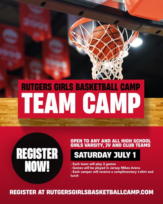 Rutgers Girls Basketball Team Camp Registration is now LIVE‼️

Come spend a day this summer with the Scarlet Knights ➡️ go.rutgers.edu/amkpspgx

#GoRU | #RUWBB