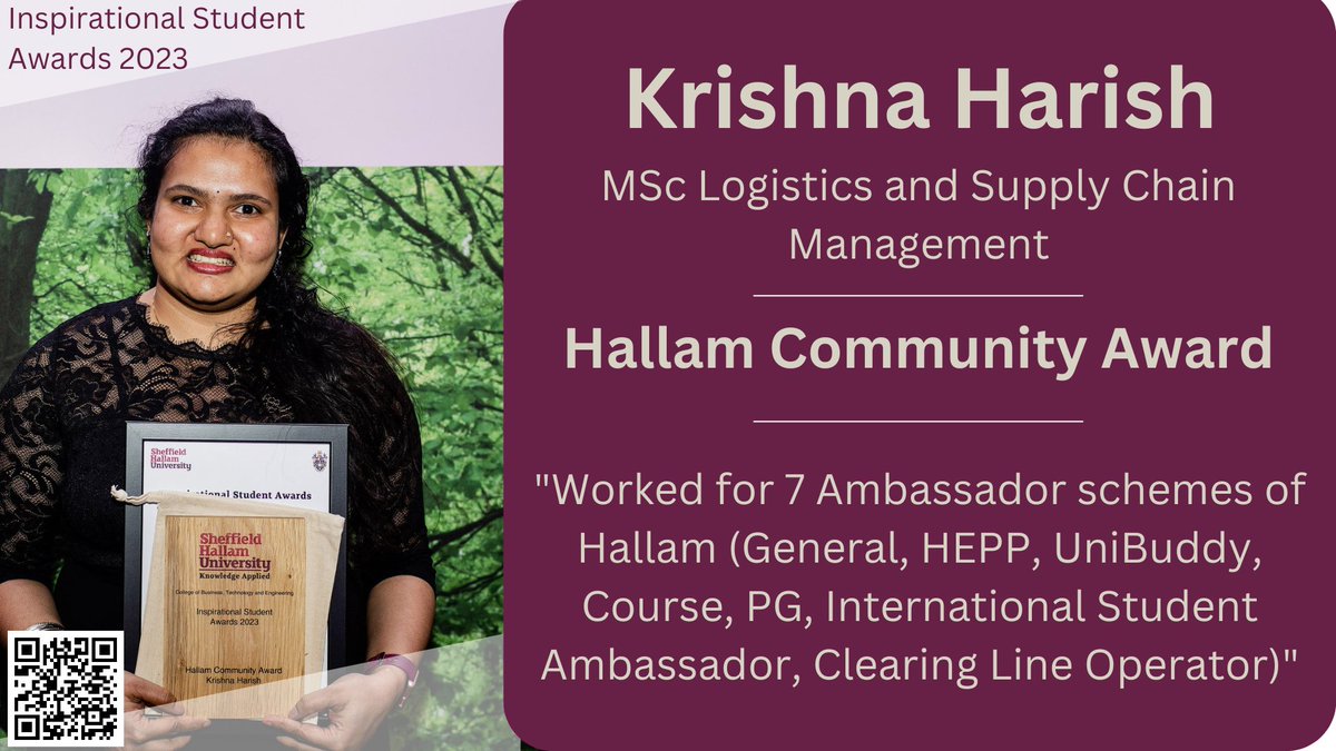Our Hallam Community Award Winner 2023, Krishna Harish, showed great commitment to their fellow students, and helped embed the Hallam community throughout 2022/23. Read their story here blogs.shu.ac.uk/isa/2023/04/26…
