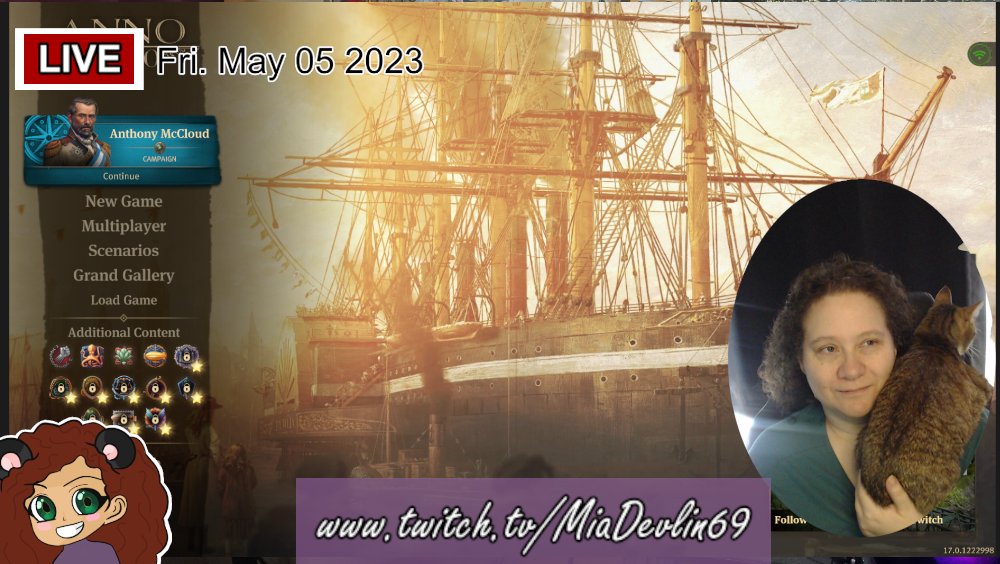 MiaDevlin69 is now Live playing #Anno1800  
This part is driving me nuts!!  
Let the frustration begin

twitch.tv/MiaDevlin69

#twitch #twitchstreamer #streamer #twitchaffiliate 
#canadianStreamer #twitchgirl #live #torontoStreamer