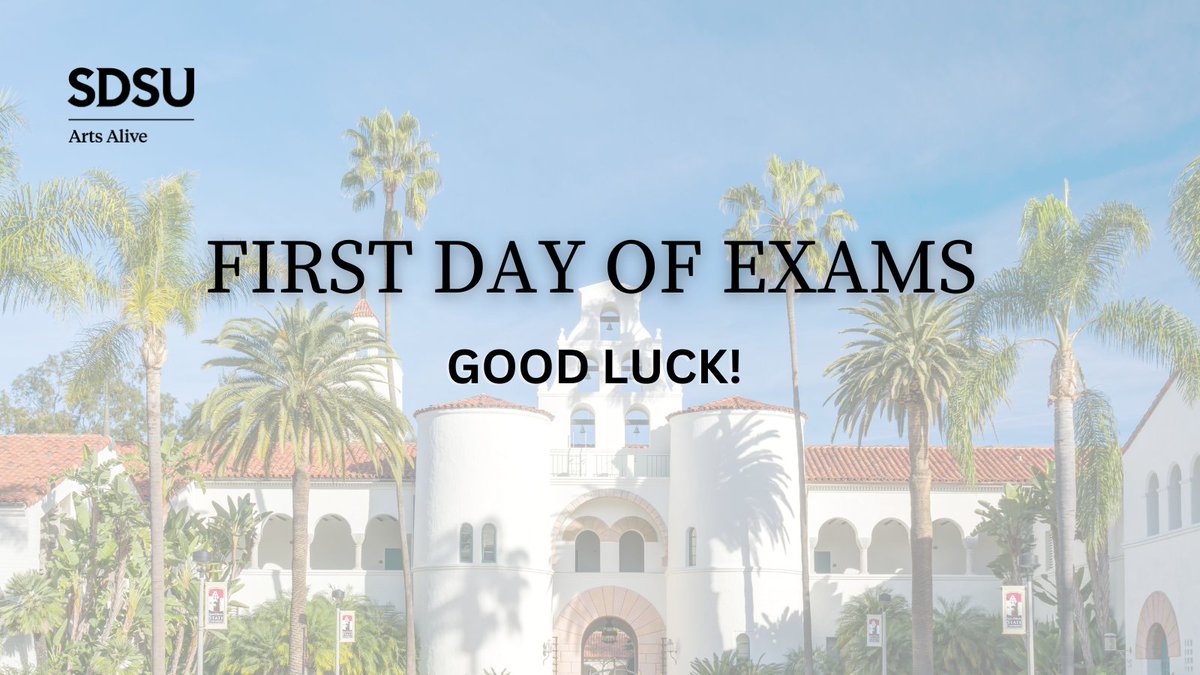 Today marks the start of final exams at #SanDiegoState. We're wishing you all good luck as you wrap up the semester and put what you've learned into practice! ❤️ 

#ArtsAlive #FinalExams