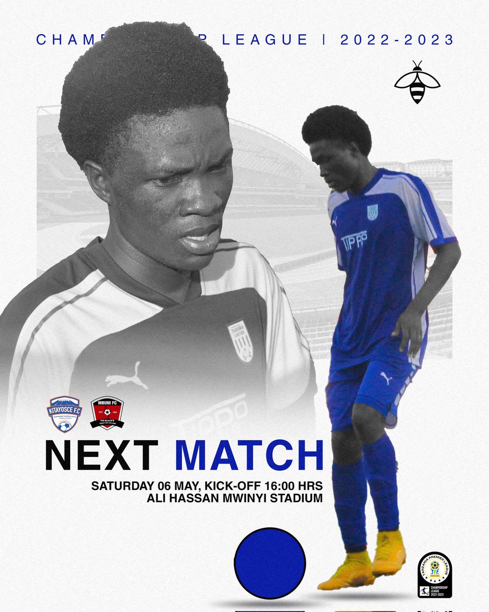 taboraunitedfc's tweet photo. #UpcomingFixture🔥
Tupo tayari kwa mchezo wetu wa kesho🙌
Kitayosce FC 🆚️ Mbuni FC
🗓️ 06.05.2023 (Jumamosi)
🏟 Ali Hassan Mwinyi, Tabora.
⏱️10:00 Jioni
#️⃣#BeesSquadInTabora
🏆 Championship League (2022-23)
#Bees4life💙 | #HoneyBeeVenom | #NyukiWaTabora🐝™ https://t.co/XHI96Sxkj0