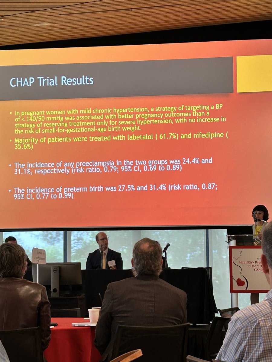 We had a great discussion about the historical precedence of 160/110 to start treat hypertension in pregnancy due to concern of growth restrictions, but new results from the CHAP trial should encourage us to change the paradigm #HighRiskPreg23