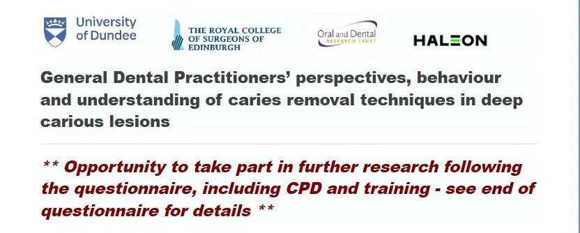 📢 We want to know your perspectives on caries management! 📢 
We'd like to invite all General Dental Practitioners in the UK to complete our questionnaire, with the option to take part in further research! Complete the questionnaire here 👉 buff.ly/3ND8a0M