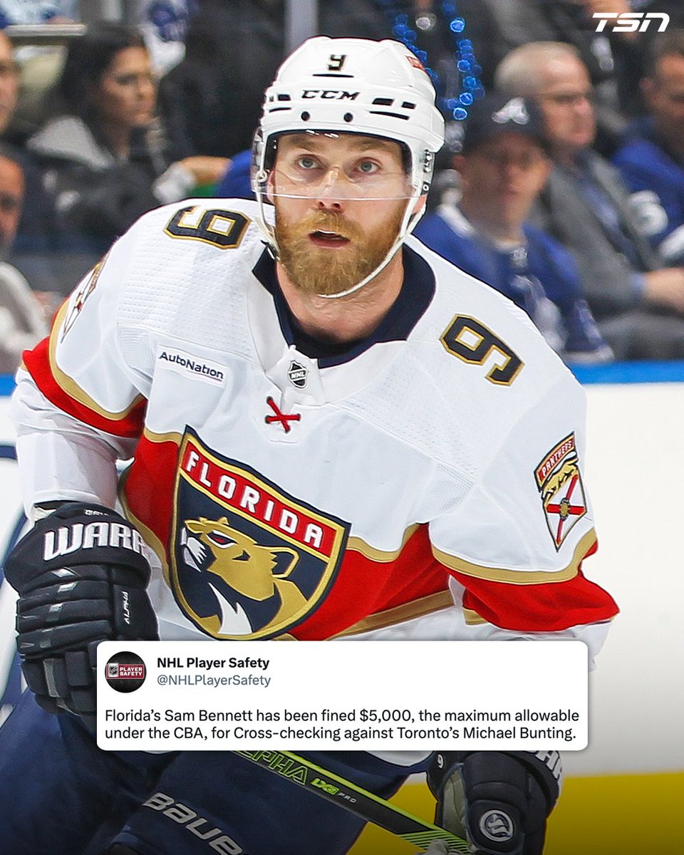TSN_Sports's tweet photo. Bennett gets max fine for cross-check on Bunting.

Thoughts? 🤔

MORE: https://t.co/96y7vX5Qzu https://t.co/TCgjewI5aV
