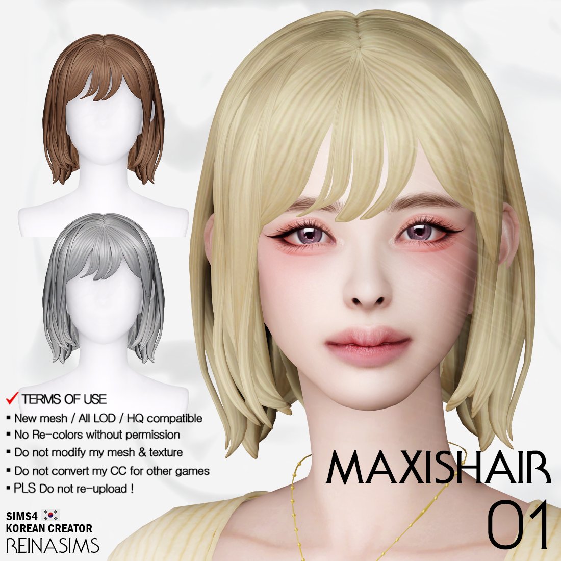[심즈4 맥매헤어] Reina_TS4_Maxis_hair_01
EARLY ACCESS (PUBLIC RELEASE : KST/JUN.5.2023)
patreon.com/posts/82558912