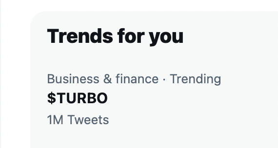 $TURBO Trending 1M Tweets 👀

<a href="/elonmusk/">Elon Musk</a> do your thing 🫡