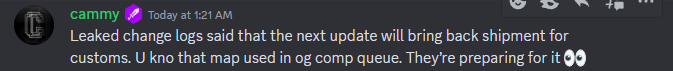 LEAKED PATCH NOTES❗️
Tehchy allowed me to test out multispins and leak partial v7.0.5 patch notes
Cammy has an interesting theory as to why shipyard has been added back to customs