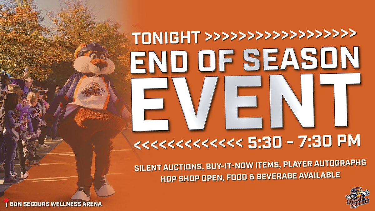 SwampRabbits's tweet photo. “Hey Alexa, play One Last 
Time from the Hamilton Soundtrack”🎶 

Join us tonight for your last chance to get autographs and photos with the team AND bid on your favorite items from the season 🔥 #GoBits https://t.co/ZqpS8dXFPO