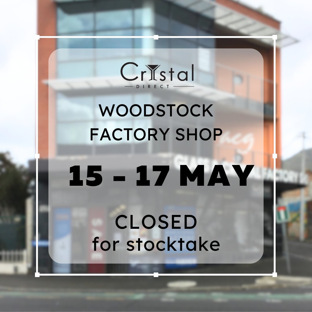 crystaldirectza's tweet photo. Attention customers! The Woodstock factory shop will be closed on the 15th, 16th, and 17th of May for stocktake. We apologise for any inconvenience.
Please note that you can still shop at our Strand megastore or place your order online by emailing us at: info@crystaldirect.co.za https://t.co/CWfYnykApZ
