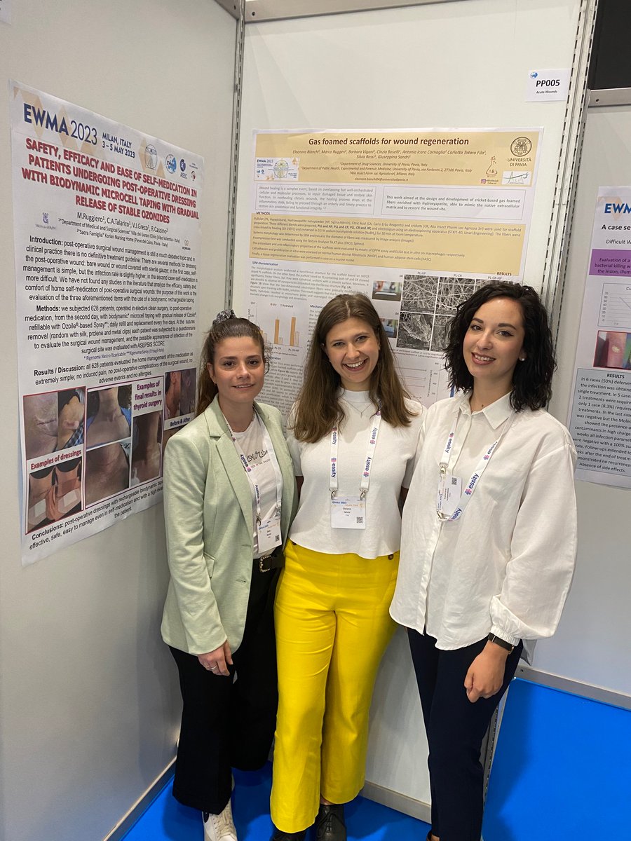 PaviaPhd's tweet photo. We are glad to share the amazing experience of our PhD students Caterina Valentino, Gaia Zucca and Daiana Ianev at the 33rd Conference of the European Wound Management Association in Milan, organised by @EWMAwound. #EWMA2023 #woundhealing #chronicwounds https://t.co/WHFR0L8GV6