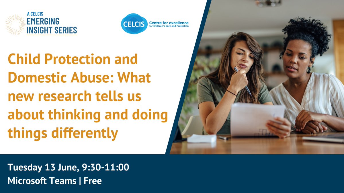 CELCIStweets's tweet photo. NEW: Announcing the third of our Emerging Insights Series webinars! Join us on 13 June to hear from Professor Brigid Featherstone of @HuddersfieldUni and Professor Kate Morris of @sheffieldun about new work on child protection and domestic abuse: https://t.co/q4P8uwNrBf https://t.co/MYv3tbZidG