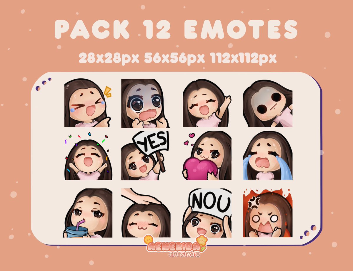⭐️As I promised, here they are!⭐️
A pack of 12 ready-to-use emotes which you can find in my Etsy shop for a really low price. 🌸
Soon there will be new versions of these, any you'd like to see?😏