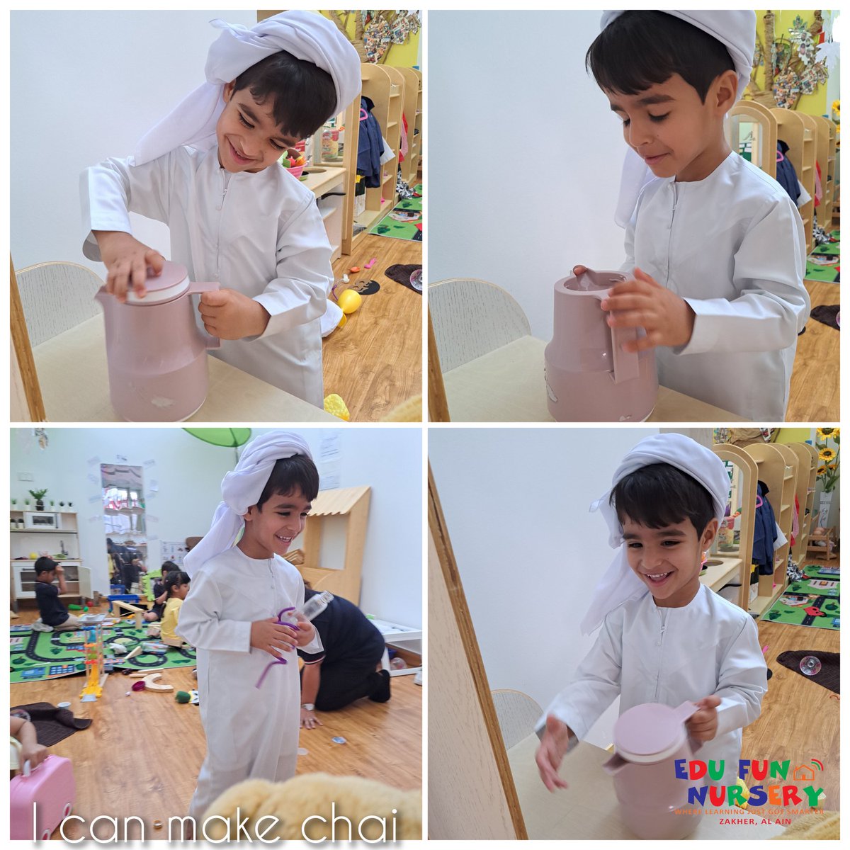 Through pretend play, your child is using their imagination to act out common scenarios they experience or see on a regular basis. Making Chai for example. 
#edufunzakher #chai #pretendplay #FridayVibes