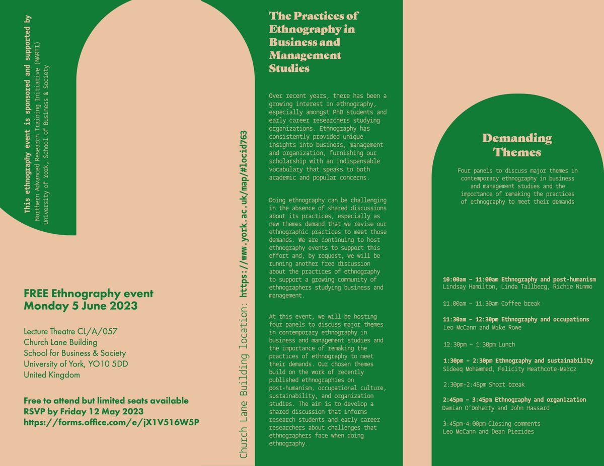 FREE ethnography event by popular request! 10am Mon 5 Jun 23 in York, UK. Please circulate widely, it’s free but limited number of seats - please secure by registering by Fri 12 May 23 forms.office.com/e/jX1V516W5P and see full details here or read full thread: narti.org.uk/event/ethnogra…