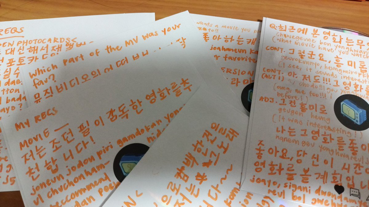 elrisdom's tweet photo. my script on cd covers that i didn't end up using 😭😭 i spent like a straight hour writing with ref to papago translations lmaoooo https://t.co/t995f5k0zE