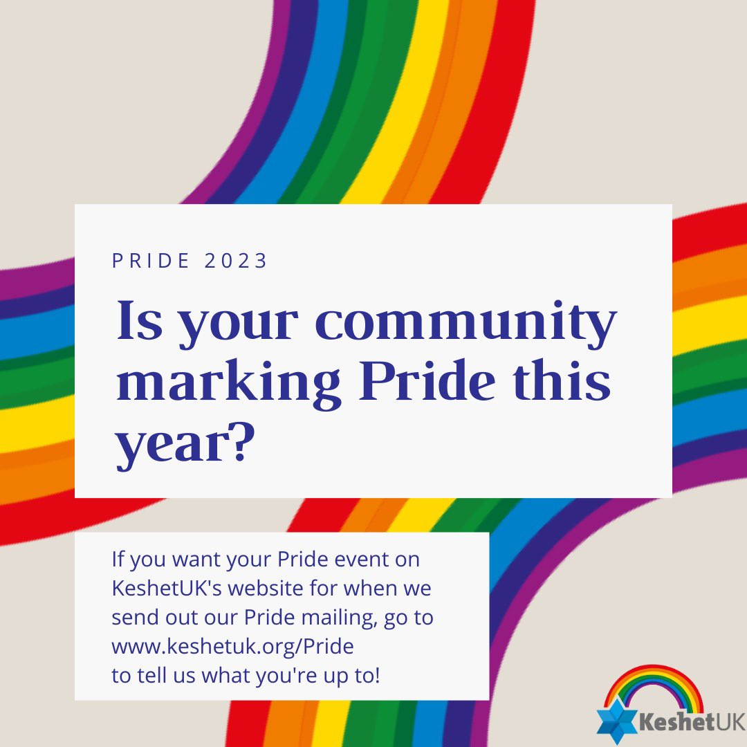 Is your community marking Pride this year? Perhaps holding a pride Shabbat or dinner?Click the link to let us know & we’ll share what’s happening! KeshetUK.org/pride Also if you want to join us for Pride in London parade, sign up to our mailing to be the first to know how