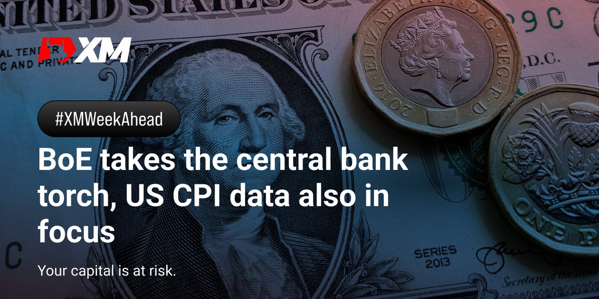 XM_COM's tweet photo. This week, the #centralbank torch will be passed to #BoE. A 25bps hike is mostly priced in, so the spotlight will fall on clues about future action. The #US #CPIs will also attract special attention.
Donβt miss our week ahead analysis π https://t.co/qo0zbe8asv
#XM #XMWeekAhead https://t.co/miZVXWoIj8