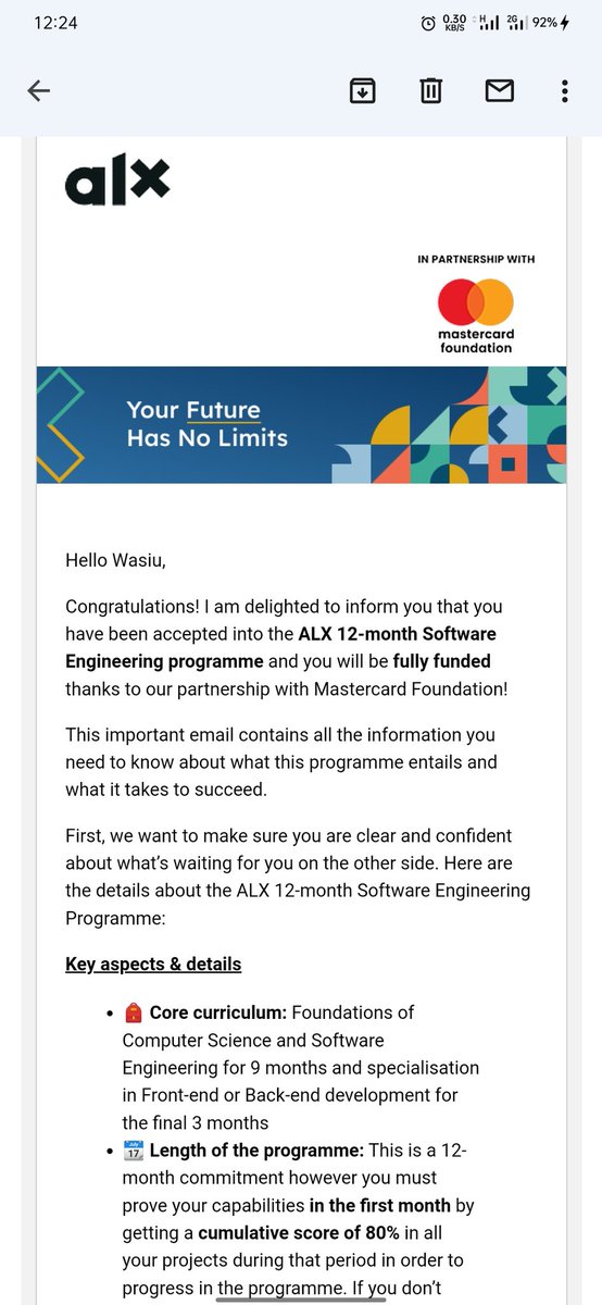 Meaxzy's tweet photo. I'm excited to announce that I have been accepted and granted a full scholarship at @alx_africa to learn software engineering.  #ALXaccepted https://t.co/EdcHktnmiN