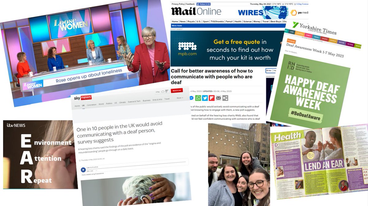 RebekahMcKinst1's tweet image. Really proud of the amount of coverage @RNID has achieved this #DeafAwarenessWeek, highlights were working with @loosewomen on their deaf awareness episode and getting to visit the studios, and seeing our new E.A.R. acronym get so much love!