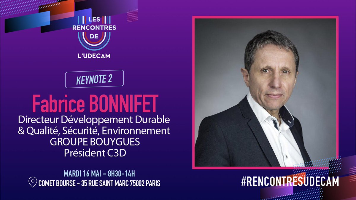 #RencontresUdecam
Je vous donne RV lors des Rencontres de l'<a href="/Udecam/">Udecam</a> le mardi 16 mai
Le thème : La #RSE au service de la performance de notre écosystème. 
Oui mais de quelle performance s'agit-il vraiment😉 ? pour le savoir ➡️ inscrivez-vous ici : bit.ly/RencontresUdec…