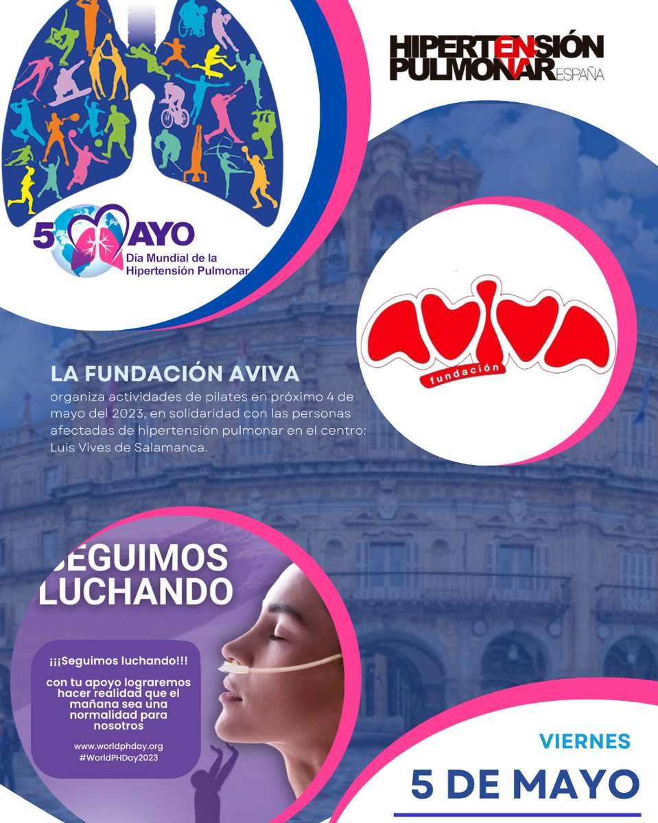 HPE_ORG's tweet photo. En el marco del Día Mundial de la Hipertensión Pulmonar 👇

La Fundación @avivasalamanca organiza actividades de pilates en próximo 4 de mayo del 2023, en solidaridad con las personas afectadas de HP.

#InhaleHope #InhaleCourage #HipertensionPulmonar #DiaMundialdelaHP https://t.co/BdXx6RxxJF