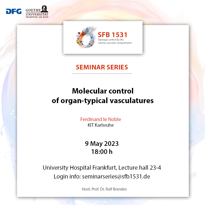 SFB 1531 (@sfb1531) on Twitter photo Looking forward to our next SFB 1531 seminar with Ferdinand le Noble <a href="/lenoblelab/">lenoblelab</a> - join us next Tuesday! #cardiovasc #vascbio Looking forward to our next SFB 1531 seminar with Ferdinand le Noble <a href="/lenoblelab/">lenoblelab</a> - join us next Tuesday! #cardiovasc #vascbio