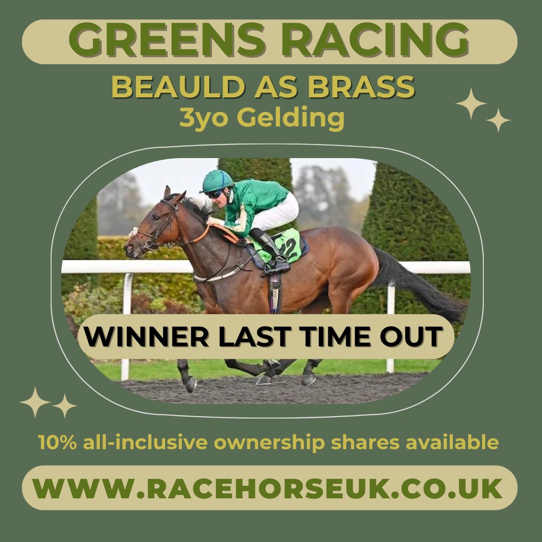 Racehorse_UK's tweet photo. Beauld As Brass is a smart three-year-old gelding in training with @GBakerRacing.  @GreensRacing offers 10% all-inclusive ownership shares in this exciting and consistent horse. For more information, visit the PREMIUM listing at https://t.co/NVPBa7o8O8 #racehorseuk https://t.co/S7x8m4I5Je