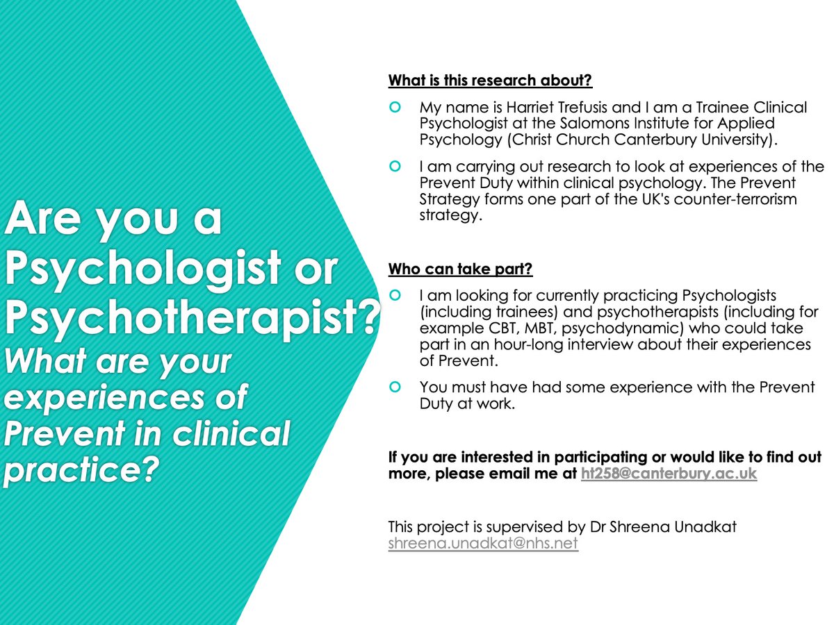 Are you a Psychologist or Psychotherapist? Contribute your experiences of Prevent in a research interview. See flyer and please reshare/circulate!