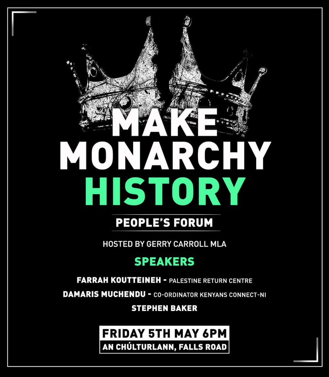 GerryCarrollPBP's tweet photo. Tonight at 6!
The monarchy is expensive, offensive and outdated. We need to build a world without Kings and Queens.
Come along tonight and be part of the alternative conversation ahead of the coronation.
#notmyking
#makemonarchyhistory https://t.co/APy80pYIFg