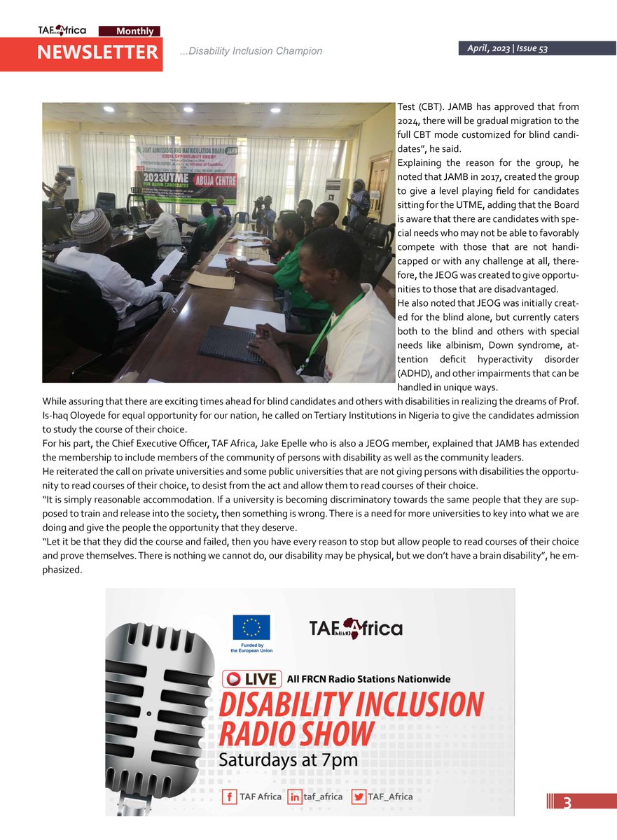 TAF_Africa's tweet photo. APRIL 2023 NEWSLETTER

#AppointUs
#Able2Serve
#DisabilityInclusion https://t.co/VJkjFpfyoP